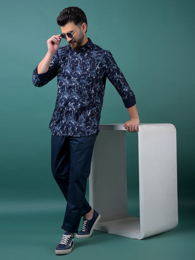 Navy Blue Printed Shirt-Men Shirts-Crimsoune Club