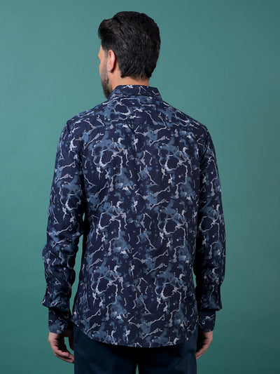 Navy Blue Printed Shirt-Men Shirts-Crimsoune Club