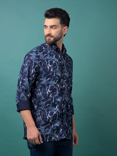 Navy Blue Printed Shirt-Men Shirts-Crimsoune Club