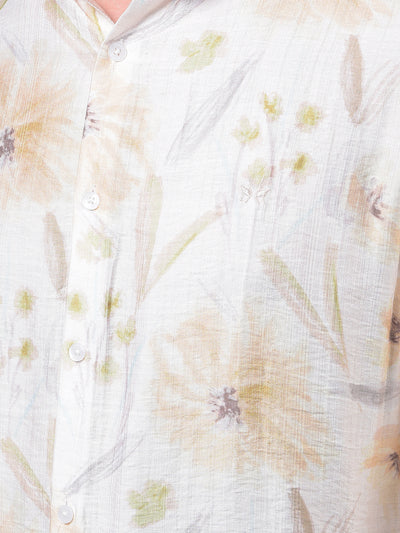 Peach Floral Print Shirt-Men Shirts-Crimsoune Club