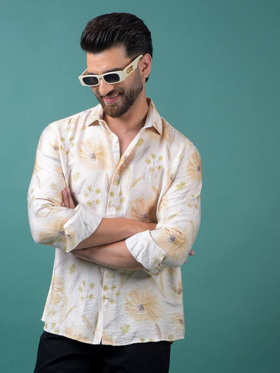 Peach Floral Print Shirt-Men Shirts-Crimsoune Club