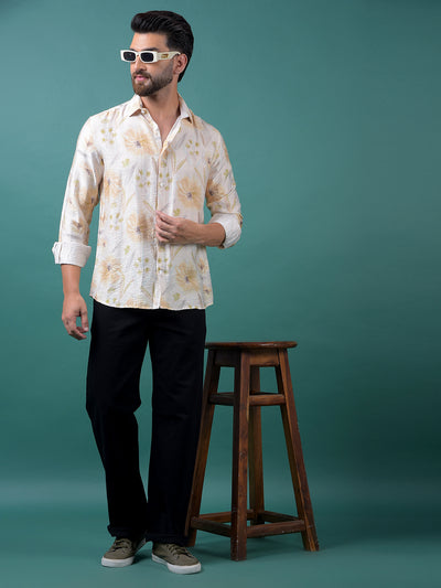 Peach Floral Print Shirt-Men Shirts-Crimsoune Club