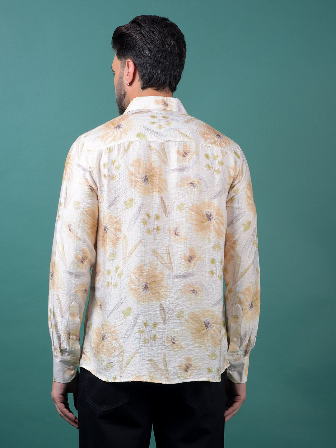 Peach Floral Print Shirt-Men Shirts-Crimsoune Club