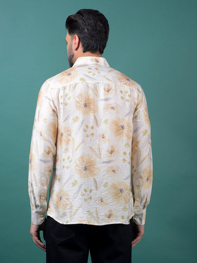 Peach Floral Print Shirt-Men Shirts-Crimsoune Club