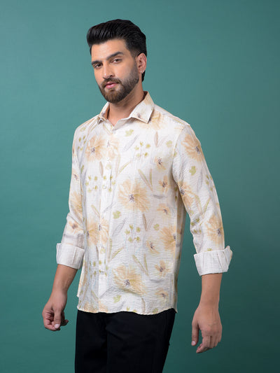 Peach Floral Print Shirt-Men Shirts-Crimsoune Club