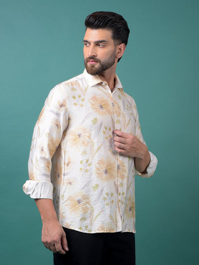 Peach Floral Print Shirt-Men Shirts-Crimsoune Club