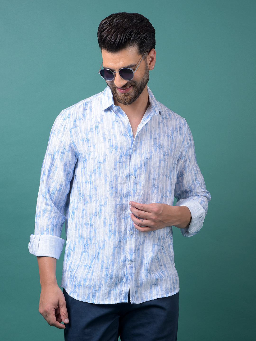 Blue Printed Shirt-Men Shirts-Crimsoune Club
