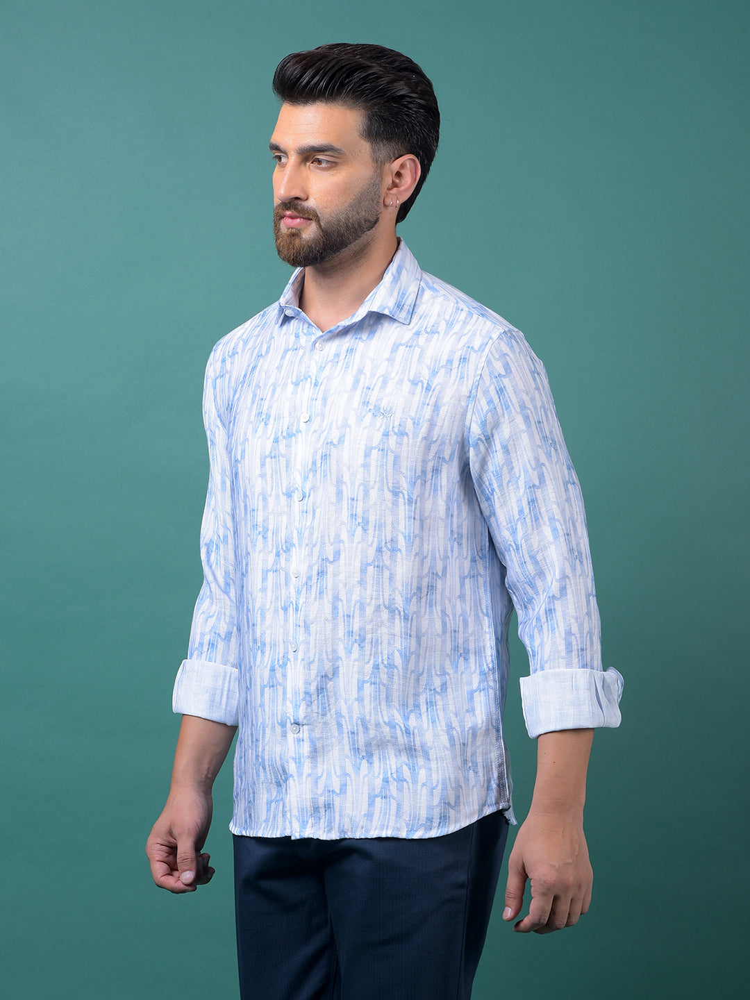 Blue Printed Shirt-Men Shirts-Crimsoune Club