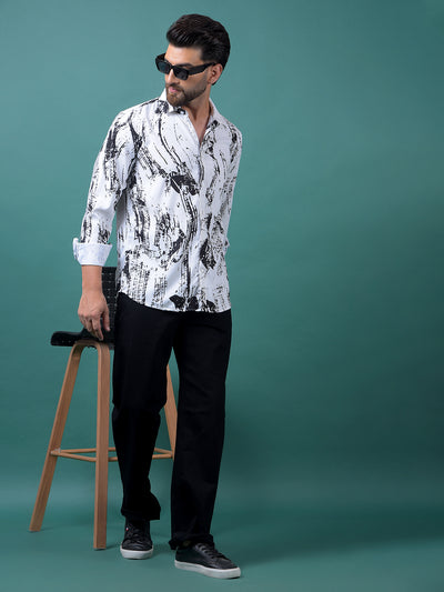 Black Abstract Print Shirt-Men Shirts-Crimsoune Club