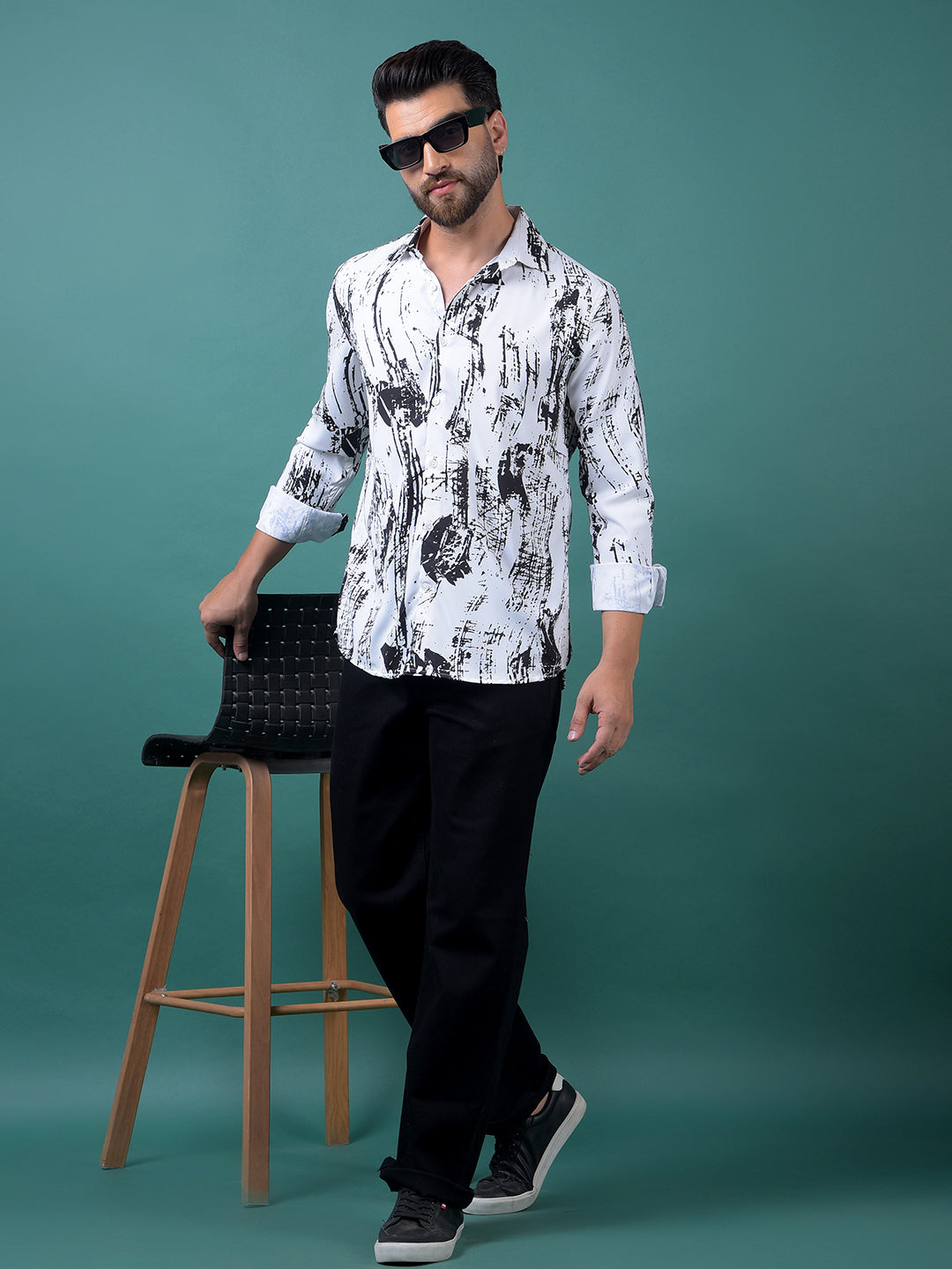 Black Abstract Print Shirt-Men Shirts-Crimsoune Club