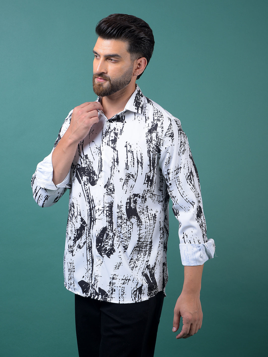 Black Abstract Print Shirt-Men Shirts-Crimsoune Club