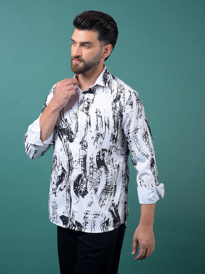 Black Abstract Print Shirt-Men Shirts-Crimsoune Club