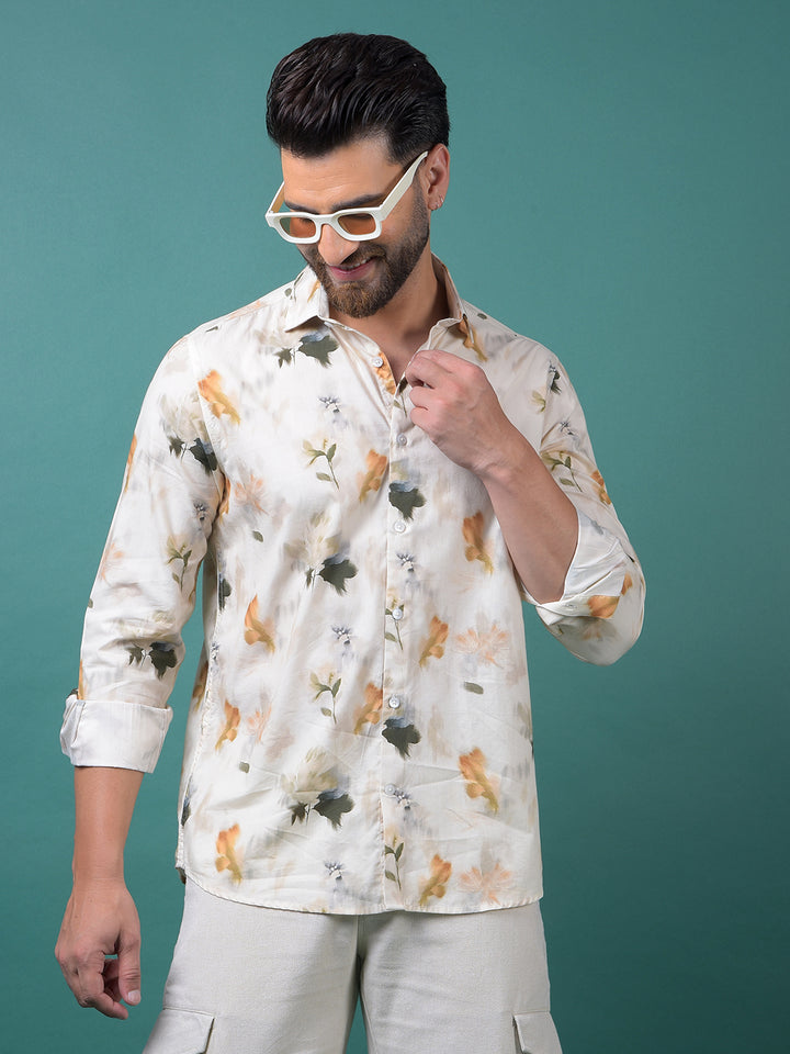 Peach Floral Print Shirt-Men Shirts-Crimsoune Club