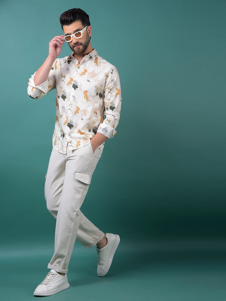 Peach Floral Print Shirt-Men Shirts-Crimsoune Club