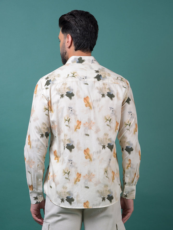 Peach Floral Print Shirt-Men Shirts-Crimsoune Club