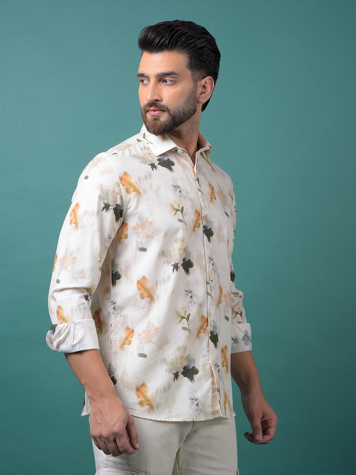 Peach Floral Print Shirt-Men Shirts-Crimsoune Club