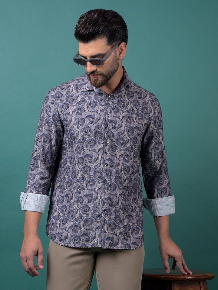 Purple Floral Print Shirt-Men Shirts-Crimsoune Club