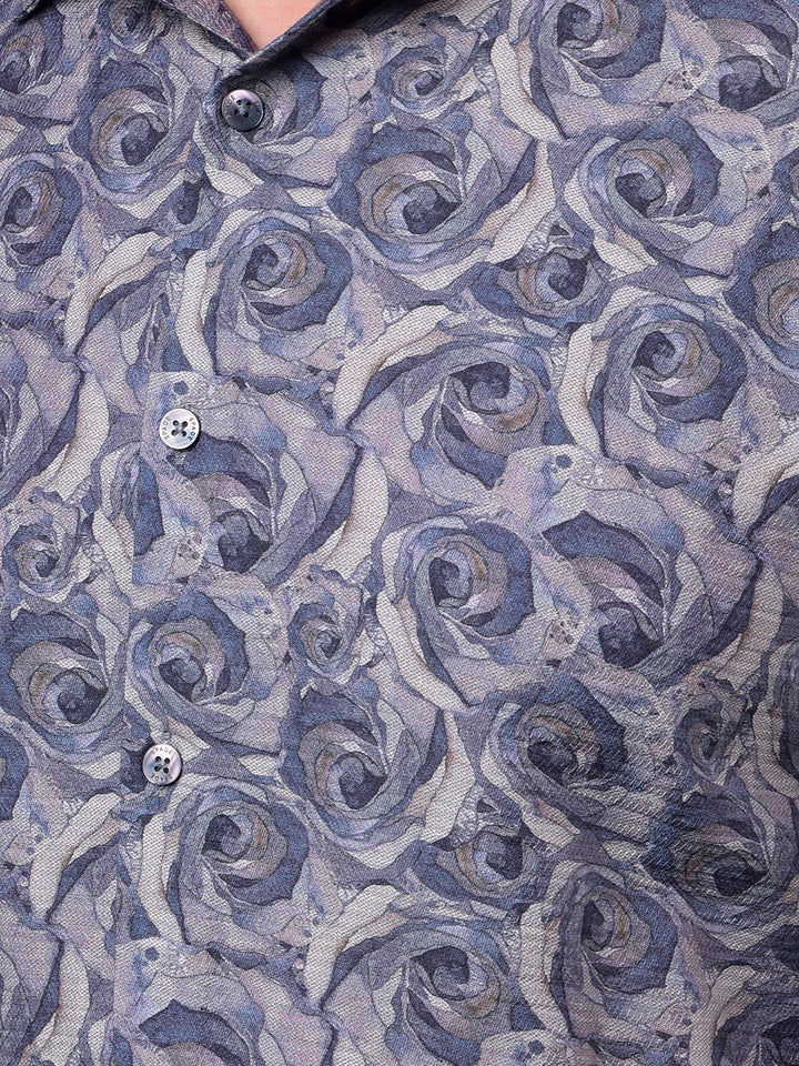 Purple Floral Print Shirt-Men Shirts-Crimsoune Club