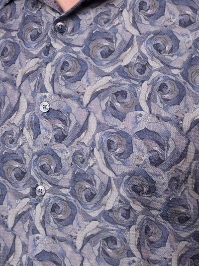 Purple Floral Print Shirt-Men Shirts-Crimsoune Club