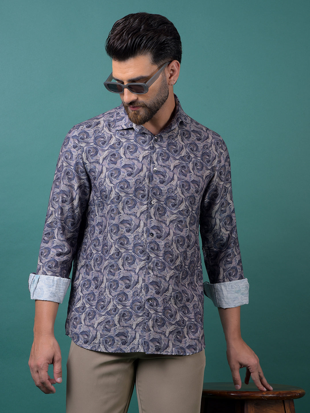 Purple Floral Print Shirt-Men Shirts-Crimsoune Club