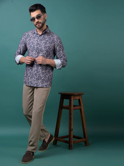 Purple Floral Print Shirt-Men Shirts-Crimsoune Club