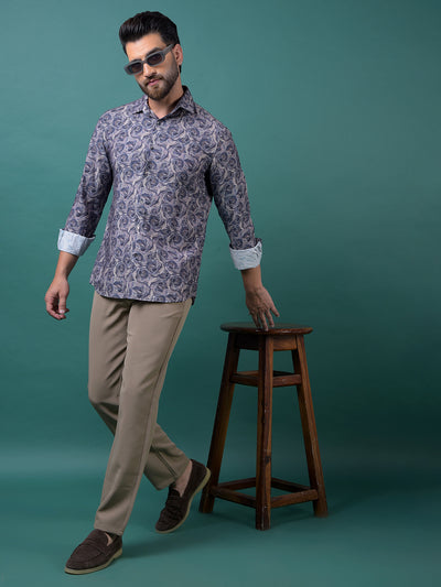 Purple Floral Print Shirt-Men Shirts-Crimsoune Club