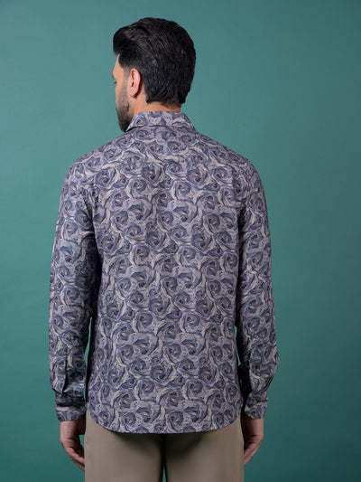 Purple Floral Print Shirt-Men Shirts-Crimsoune Club