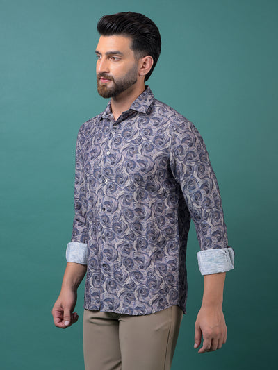Purple Floral Print Shirt-Men Shirts-Crimsoune Club