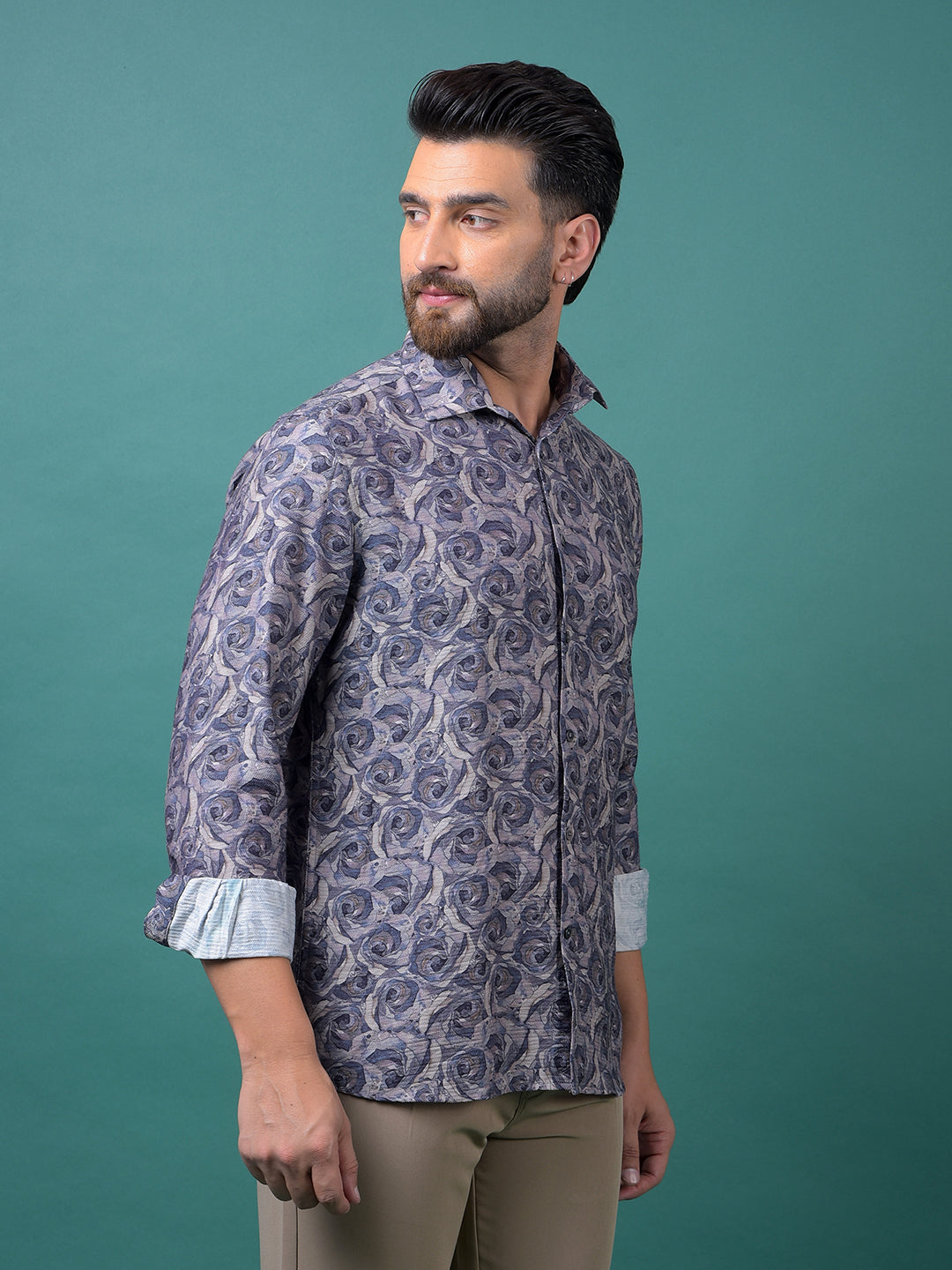 Purple Floral Print Shirt-Men Shirts-Crimsoune Club
