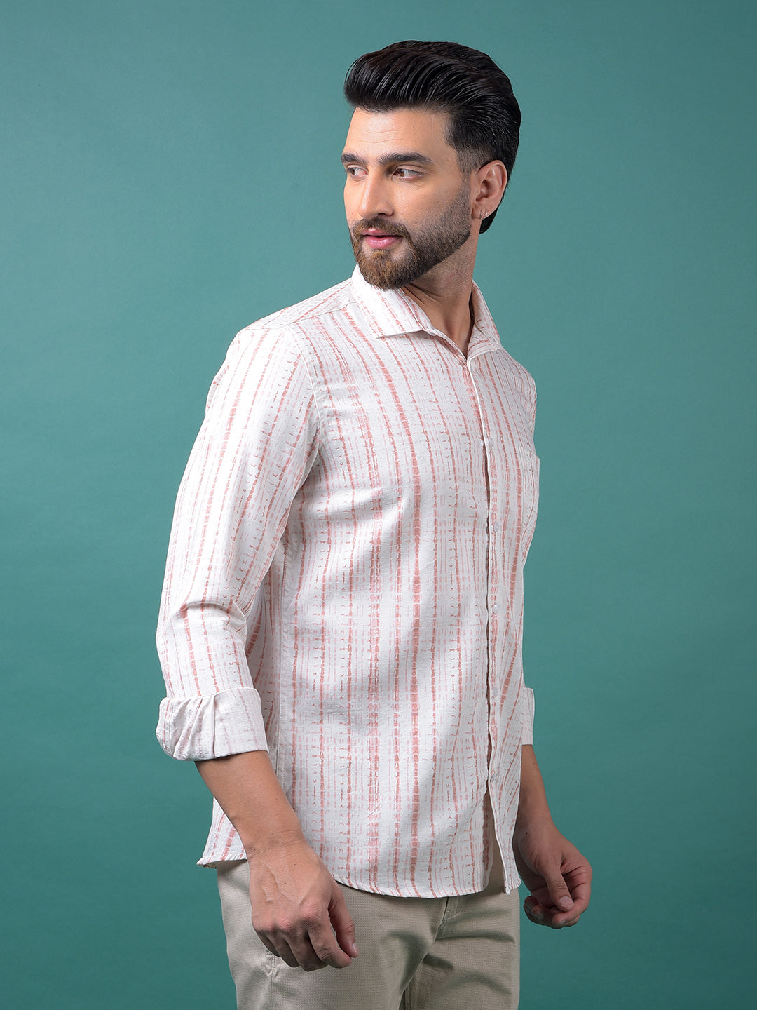 Peach Printed Shirt-Men Shirts-Crimsoune Club