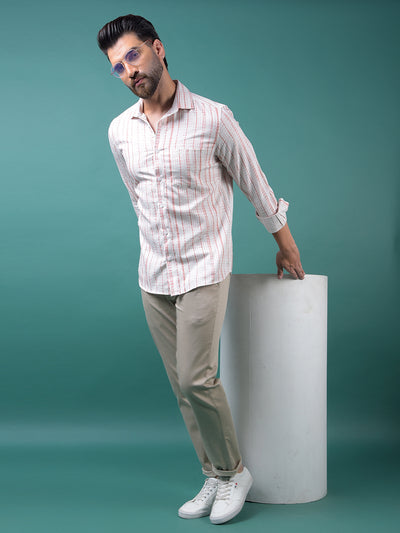 Peach Printed Shirt-Men Shirts-Crimsoune Club