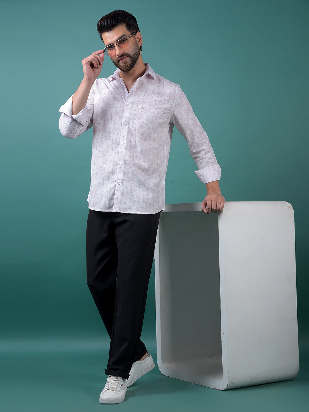 Pink Printed Shirt-Men Shirts-Crimsoune Club