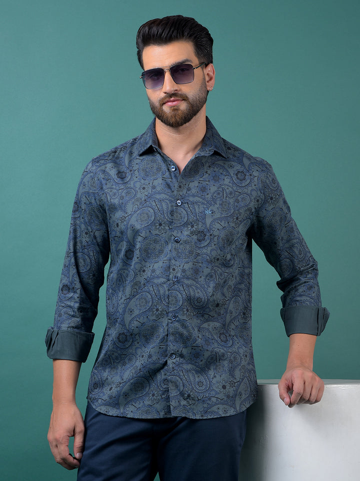 Green Floral Print Shirt-Men Shirts-Crimsoune Club