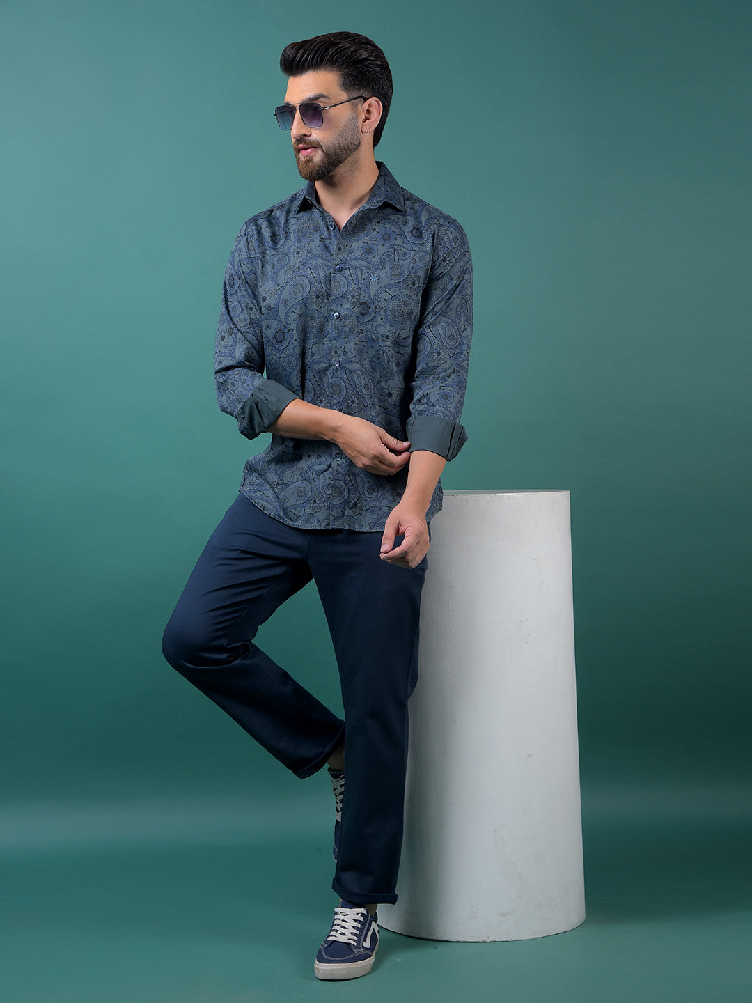 Green Floral Print Shirt-Men Shirts-Crimsoune Club