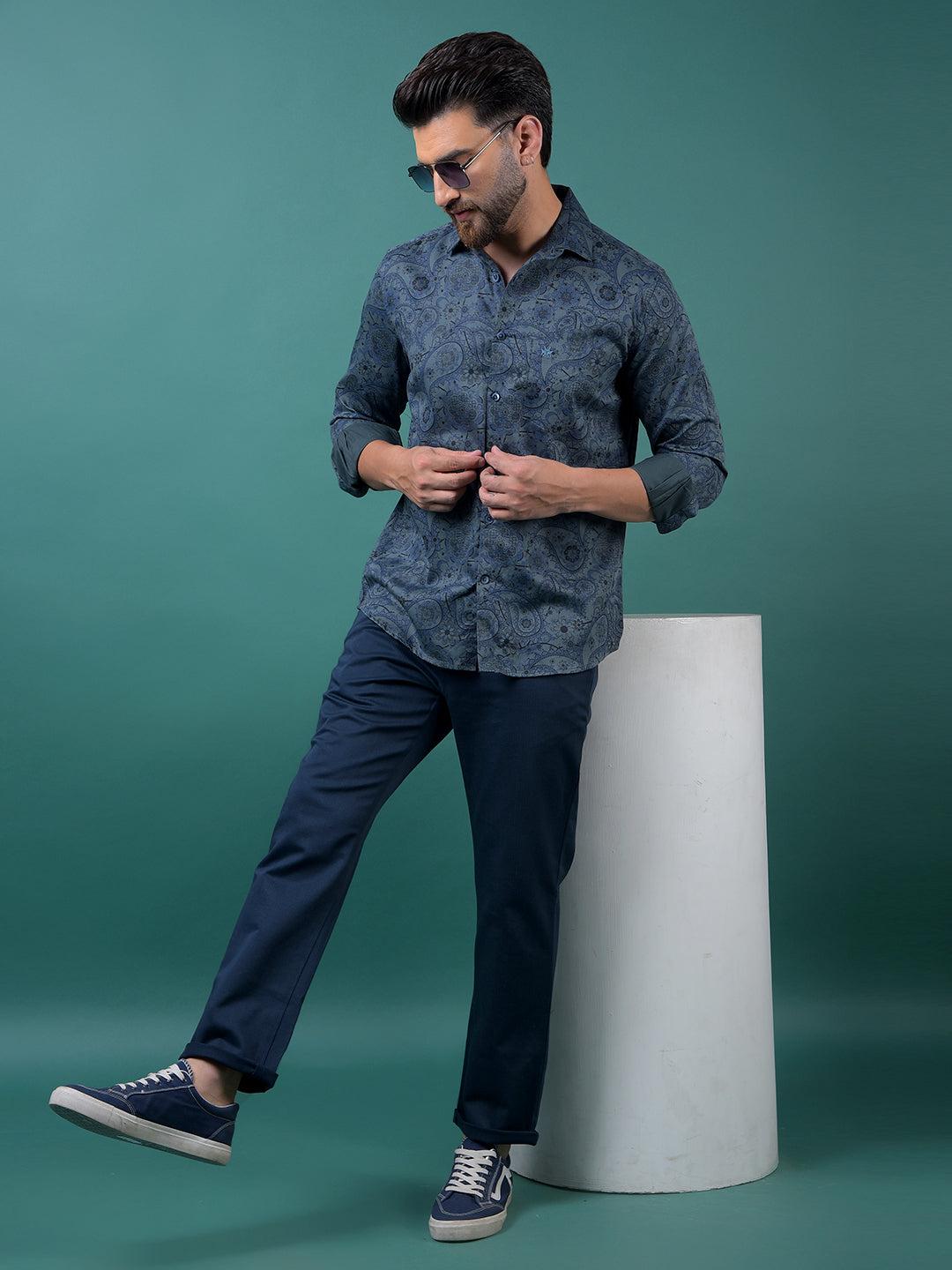 Green Floral Print Shirt-Men Shirts-Crimsoune Club