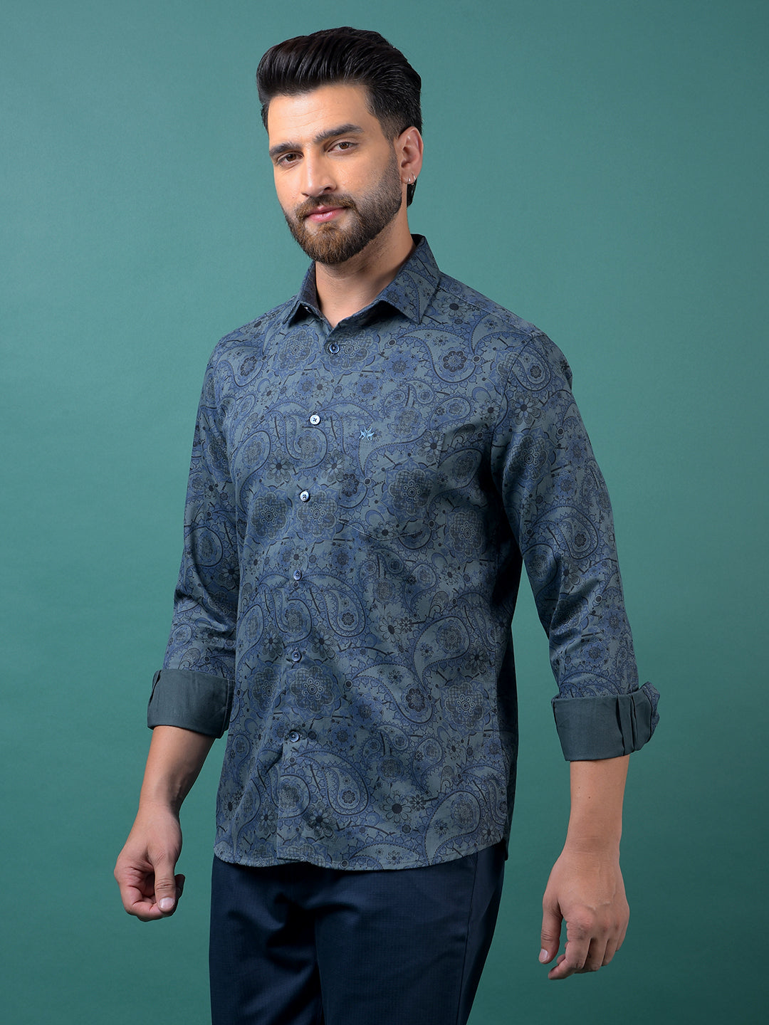 Green Floral Print Shirt-Men Shirts-Crimsoune Club