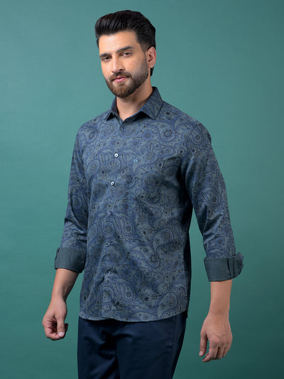 Green Floral Print Shirt-Men Shirts-Crimsoune Club