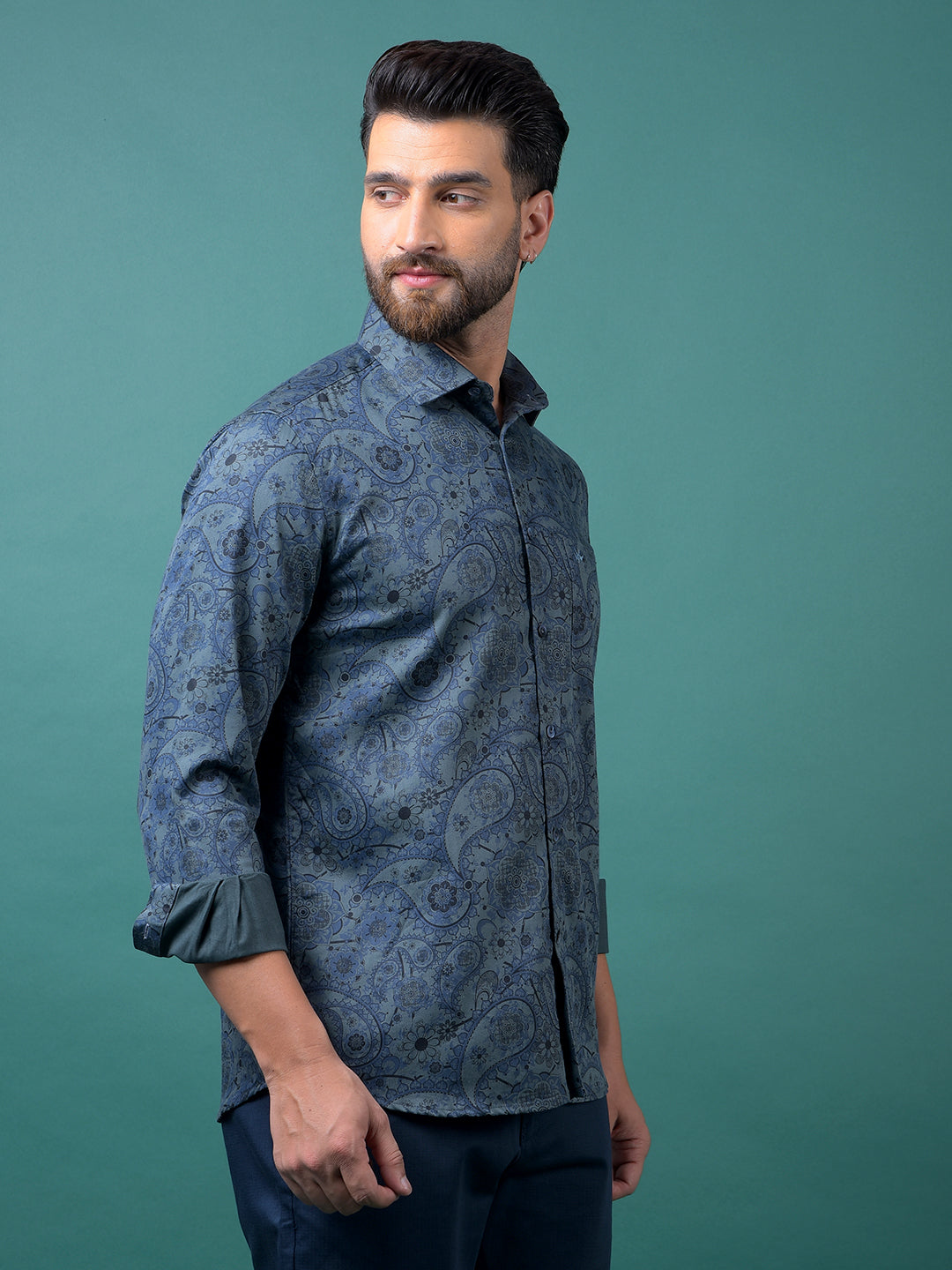 Green Floral Print Shirt-Men Shirts-Crimsoune Club