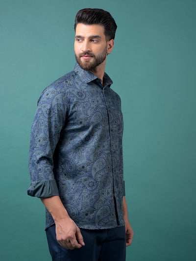 Green Floral Print Shirt-Men Shirts-Crimsoune Club
