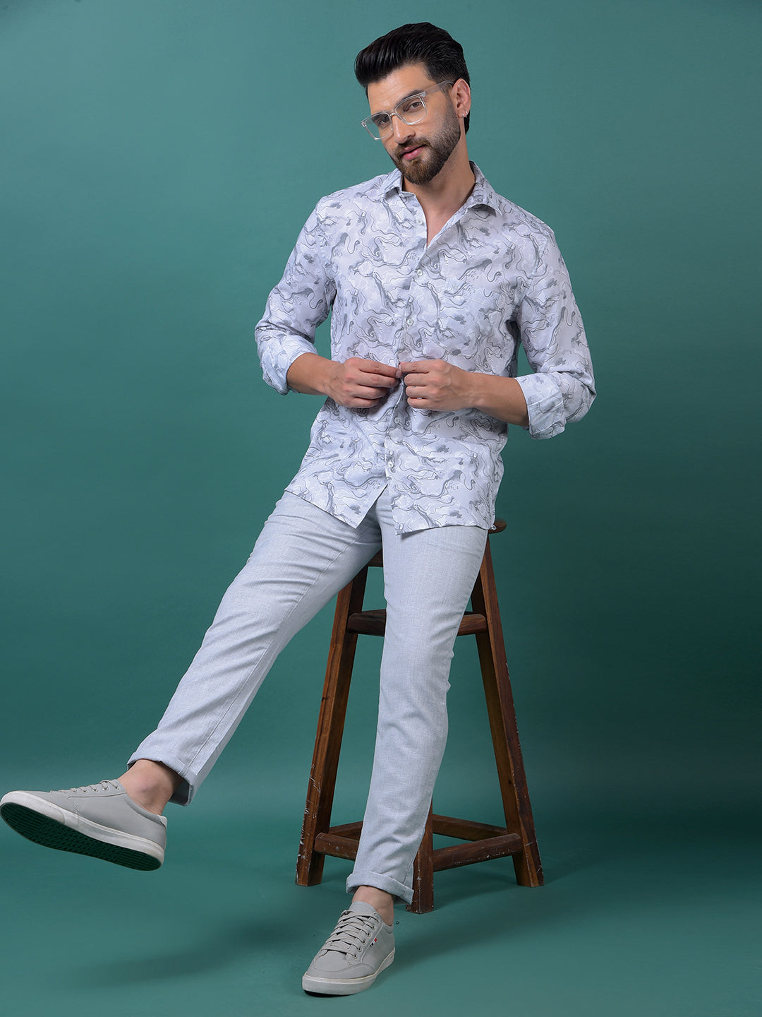 Grey Abstract Print Shirt-Men Shirts-Crimsoune Club