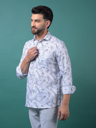 Grey Abstract Print Shirt-Men Shirts-Crimsoune Club