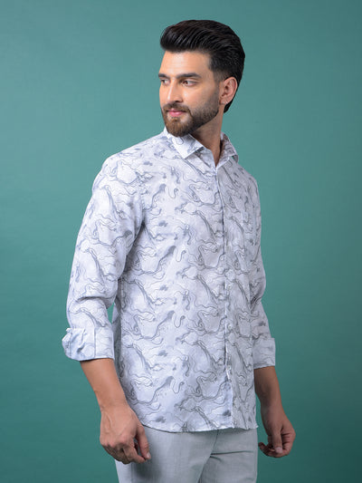 Grey Abstract Print Shirt-Men Shirts-Crimsoune Club