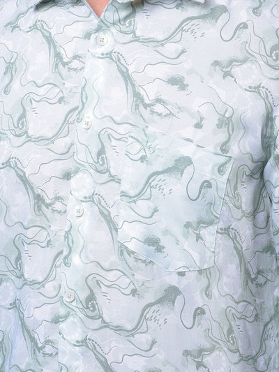 Green Abstract Print Shirt-Men Shirts-Crimsoune Club