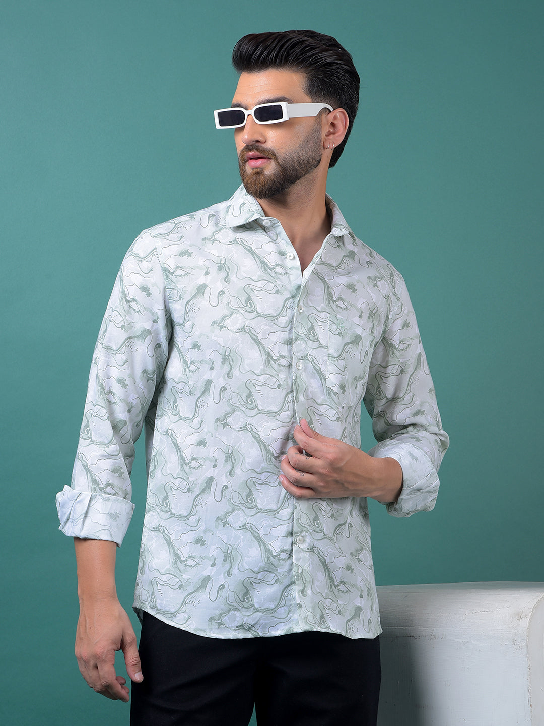 Green Abstract Print Shirt-Men Shirts-Crimsoune Club
