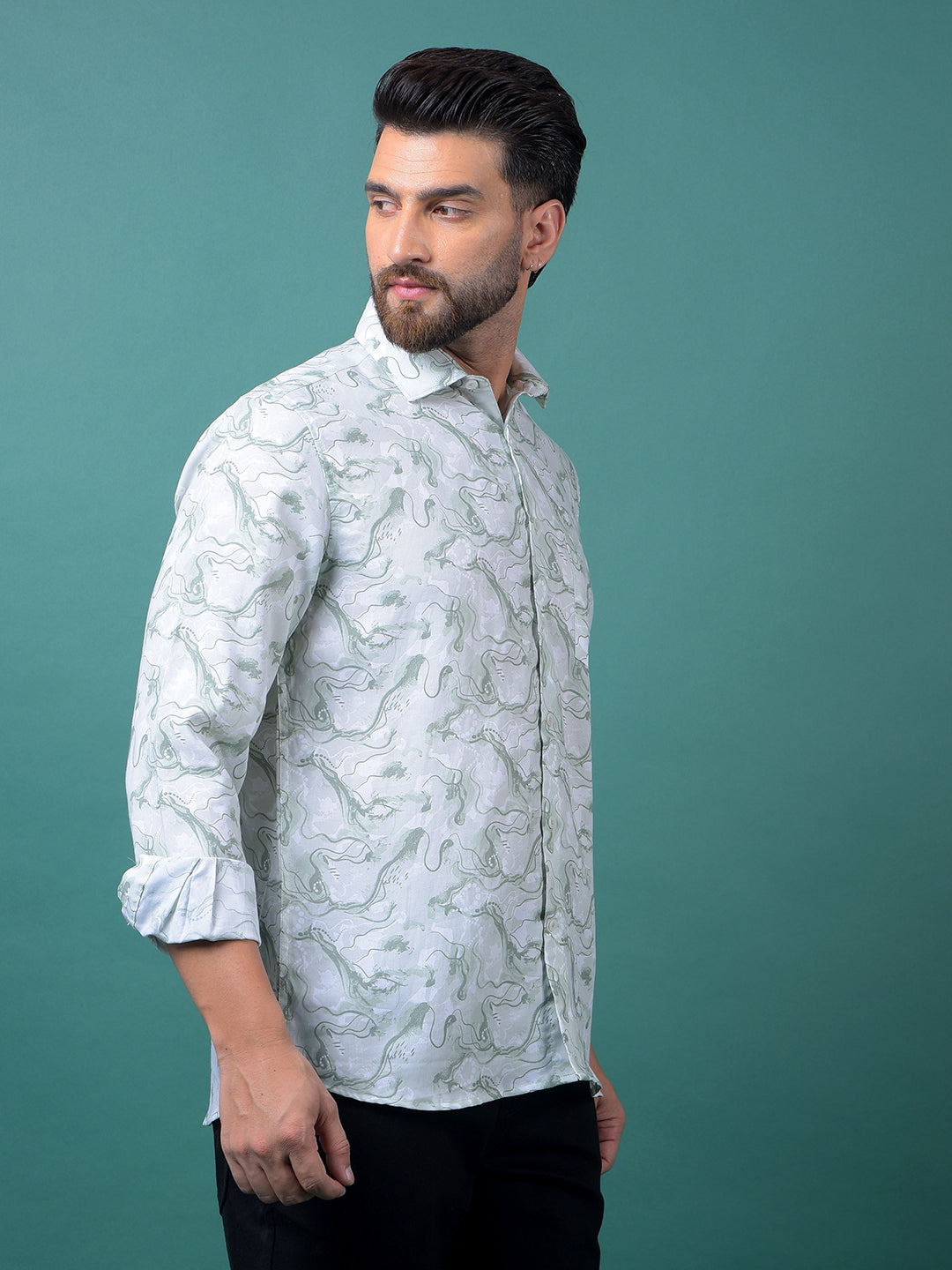 Green Abstract Print Shirt-Men Shirts-Crimsoune Club