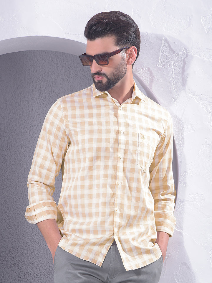 Tan Checked 100% Cotton Shirt-Men Shirts-Crimsoune Club