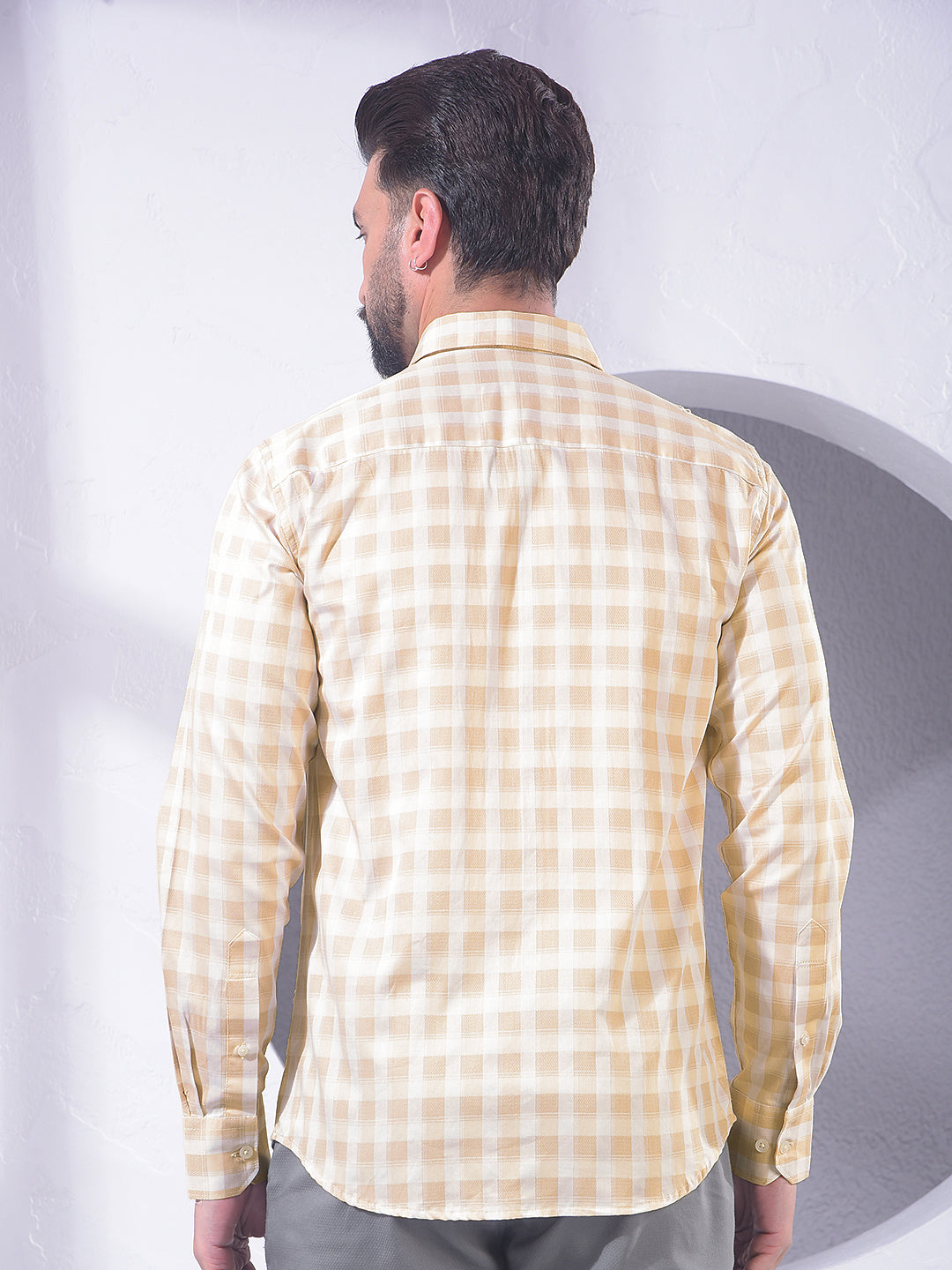 Tan Checked 100% Cotton Shirt-Men Shirts-Crimsoune Club