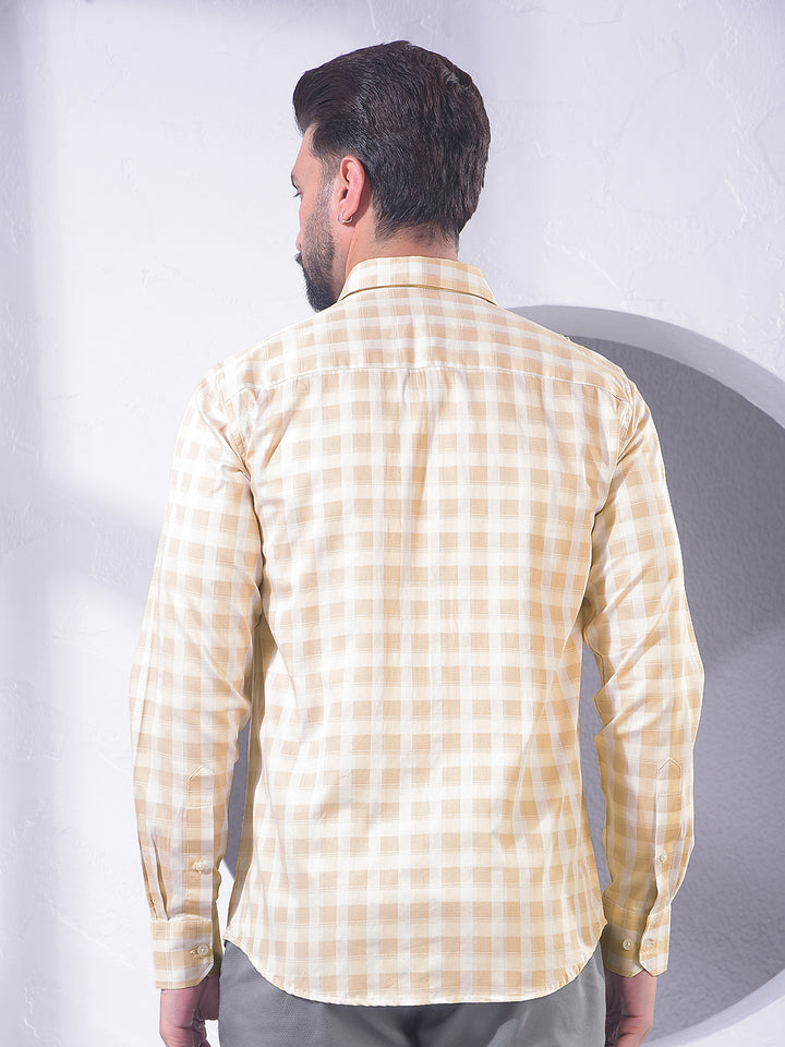 Tan Checked 100% Cotton Shirt-Men Shirts-Crimsoune Club