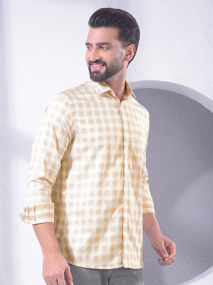 Tan Checked 100% Cotton Shirt-Men Shirts-Crimsoune Club