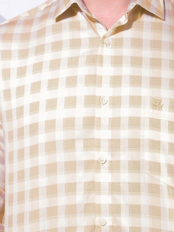 Tan Checked 100% Cotton Shirt-Men Shirts-Crimsoune Club